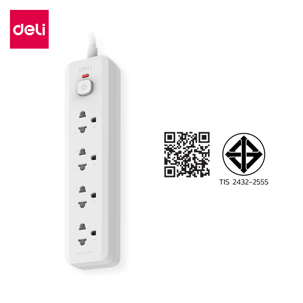 รางปลั๊กไฟ 4ช่อง 3M 1สวิตซ์ Deli CT483-GR-01 เทาอ่อน_0